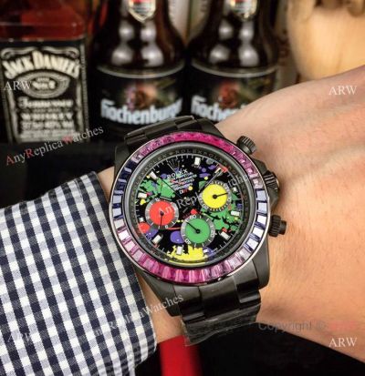 Rolex Daytona Rainbow Replica Blacksteel Graffiti Face 43mm